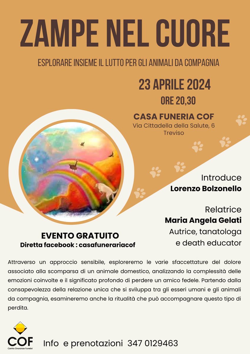 LBolzonello's tweet photo. Carissimi, martedi avrò il piacere di essere presso la casa funeraria Cof con Maria Angela Gelati per parlare del #lutto che consegue la morte degli #animali da compagnia. 

Vi aspettiamo in presenza oppure online su Facebook! https://t.co/EY3H4vjX8y