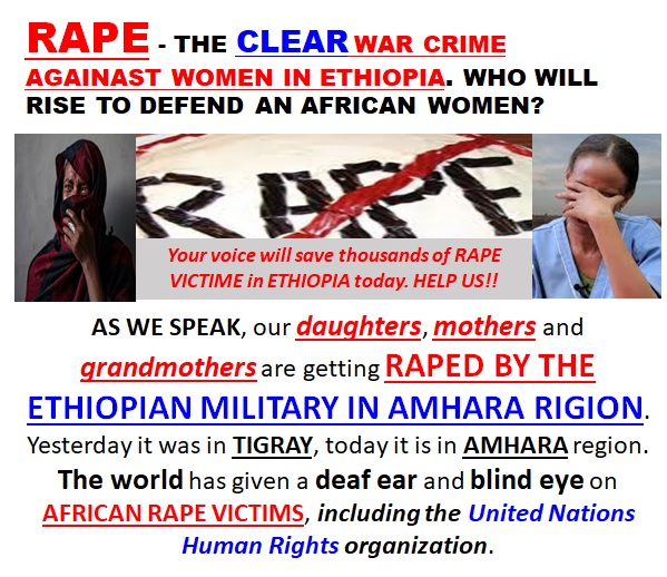 RAPE - OBVIOUS WAR CRIME AGAINS WOMEN IN ETHIOPIA @UNHumanRights @Womenagainstra3 @TBTNFoundation @cincynkyTBTN @KatieKoernerr @emmafitz__ @CICJ_VU @CICrimJ @antonioguterres @AngelinaJolieUH @Oprah @OWNTV Help! be the voice of defenseless women in ETHIOPIA.