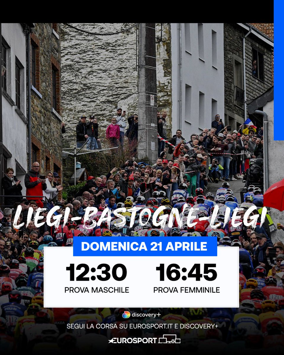 Eurosport_IT's tweet photo. Domenica frizzante per gli appassionati di ciclismo: si corre la Liegi-Bastogne-Liegi 💥

👉 Segui la corsa LIVE su https://t.co/1bcz0G3dc9 e Discovery+

#Ciclsimo #Cycling #LBL https://t.co/UsTWIJFXaU