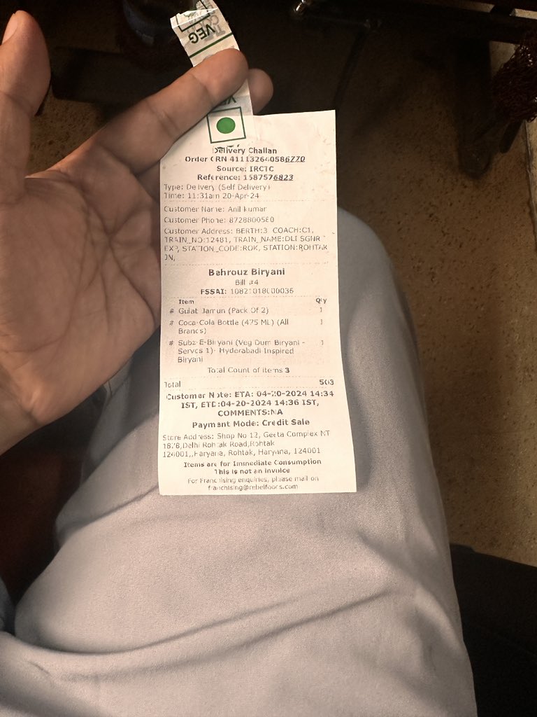 anilsethii's tweet photo. @RailwaySeva 
Anil Kumar
8728800580
Pnr 2312273626

IRCTC E-catering: Order booked #  1587576823 https://t.co/uLlg5UMkT1