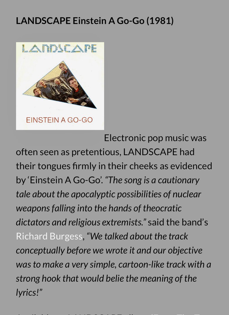 Landscape_band's tweet photo. ‘Einstein a Go-Go’ on ‘The Blitz Spirit’ playlist – ‘capturing the era and beyond’ at: https://t.co/lpgfnPp7Fb
Made by #ElectricityClub and ‘approved’ by #RustyEgan.
#electrojazzpop #PeterThoms #ChrisHeaton #AndyPask #RichardJamesBurgess #JohnLWalters https://t.co/vEgz35COpS