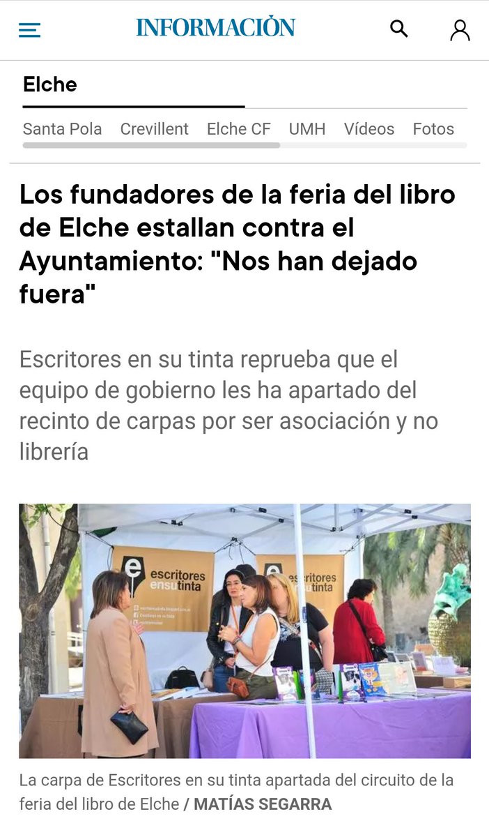 ElenaPic1's tweet photo. Este año el Ayuntamiento de Elche ha "desterrado" a las asociaciones de escritores locales de la feria. Los mismos escritores que colaboran con los comercios... https://t.co/fyUOHU5SsQ
