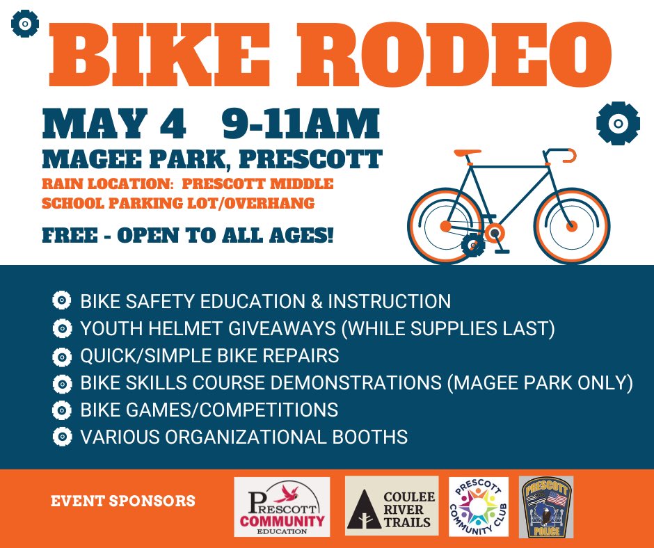 Prescott WI two week countdown to the Bike Rodeo. Thanks to PSD Community ED and its community partners for hosting.