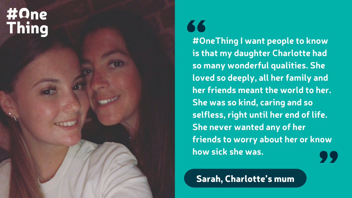 Trigger warning - mentions of loss. 

Today for #BowelCancerAwarenessMonth we're sharing Charlotte and Sarah's story. Charlotte was diagnosed with stage 4 #BowelCancer when she was 17 years old. Sarah, her mum, is sharing her #OneThing. 

Read their story: bit.ly/36bfdYQ