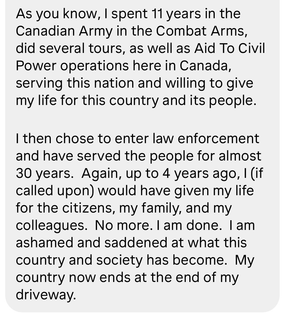 “I am done.”
- 11 Year Veteran & 30 Year Officer

#Canada