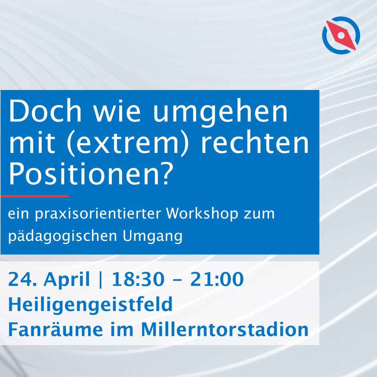 FC St. Pauli (@fcstpauli) on Twitter photo Wie umgehen mit (extrem) rechten Positionen? 🤔
Meldet euch jetzt zum <a href="/kurswechseln/">Kurswechsel Hamburg</a>-Workshop am Mittwoch (24.4., 18:30 Uhr) in den Fanräumen an! Anmeldung mit Namen unter: navi-hamburg@cjd.de
#fcsp Wie umgehen mit (extrem) rechten Positionen? 🤔
Meldet euch jetzt zum <a href="/kurswechseln/">Kurswechsel Hamburg</a>-Workshop am Mittwoch (24.4., 18:30 Uhr) in den Fanräumen an! Anmeldung mit Namen unter: navi-hamburg@cjd.de
#fcsp