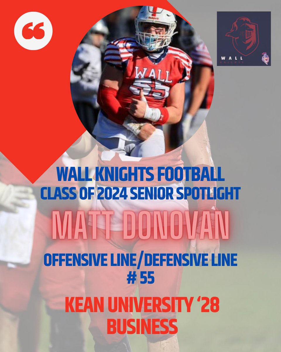 WallKnightsFB's tweet photo. 🗡️Class of ‘24 Senior Spotlight🗡️Matty Donovan🗡️Varsity starter and perhaps our most valuable OL/DL🗡️Matty is headed to @KeanUniversity and will play for the Cougars🗡️@EdGurrieri @coachrogers328 @WallAthletics 🗡️#stayhome🗡️#HONORingourtradition🗡️#defineourfuture🗡️ https://t.co/WGtrIsmhPD