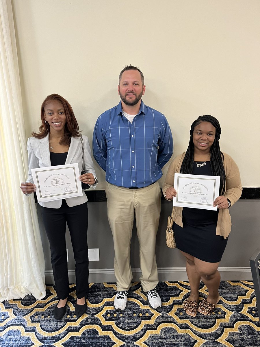 Wednesday morning, Auburn Seniors Carrington Weatherly and Shamyah Taper were honored at the @ilprincipals - Kishwaukee Region banquet for their student leadership as a Knight. Congratulations!