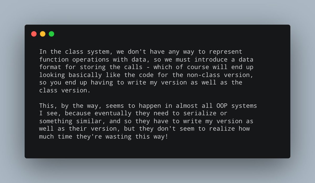 I used to think virtual functions (interfaces) were quite suitable for building 'open' systems that can be extended by others without you knowing ahead of time what features they will have. I was wrong. Very few people actually know how to do that. If you want to get straight