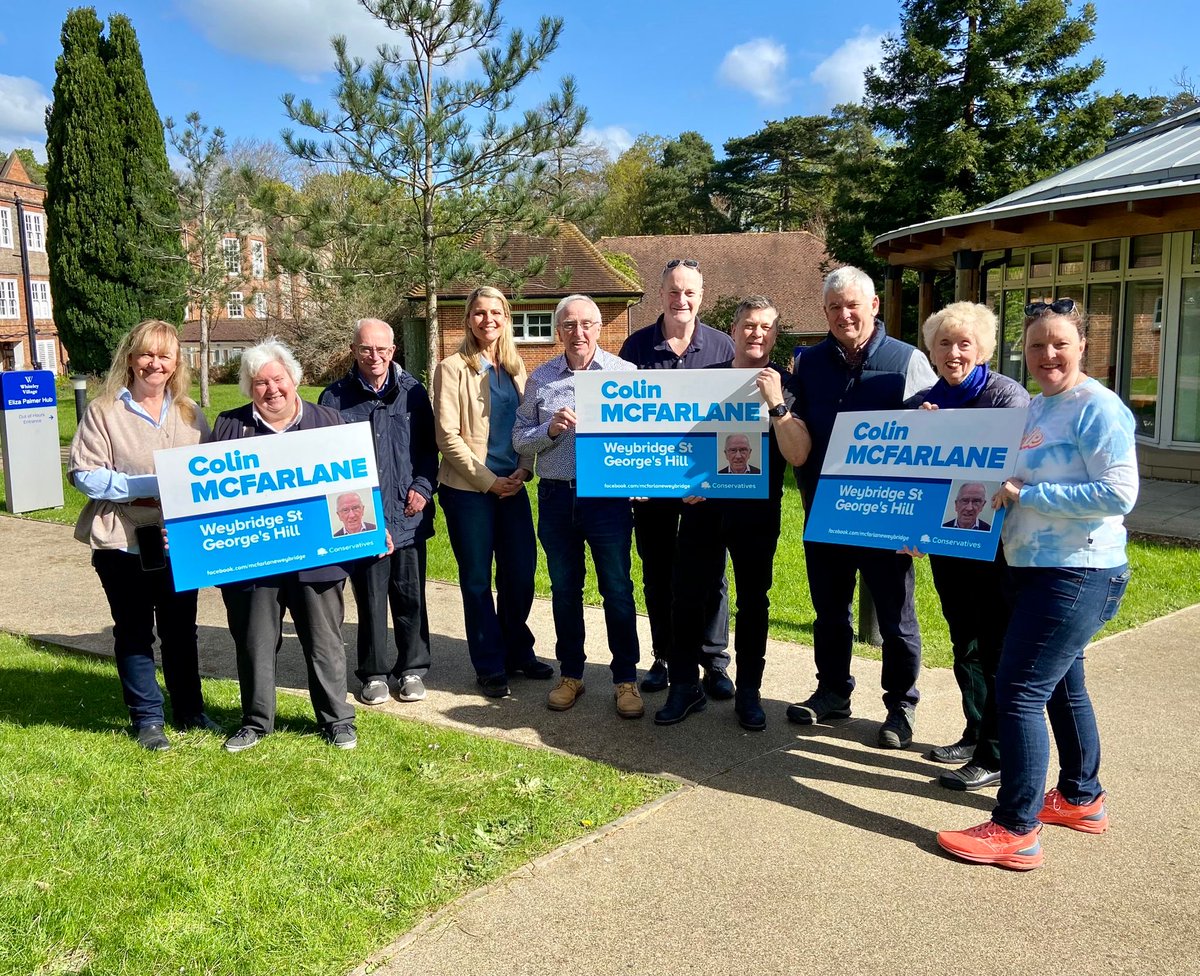 Great team this morning supporting Colin McFarlane, @Conservatives⁩ candidate for Weybridge St George’s Hill in the Elmbridge Borough Council elections being held on 2nd May 2024. Lots of support for him amongst residents at Whiteley Village. ⁦