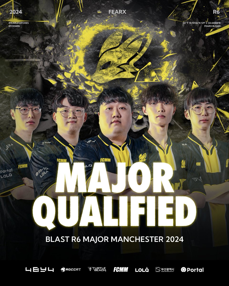 BNKFEARXEsports's tweet photo. [𝐁𝐋𝐀𝐒𝐓 𝐑𝟔 𝐒𝐨𝐮𝐭𝐡 𝐊𝐨𝐫𝐞𝐚 𝐋𝐞𝐚𝐠𝐮𝐞 𝐒𝐓𝐀𝐆𝐄 𝟏 - 𝐌𝐀𝐉𝐎𝐑 𝐐𝐔𝐀𝐋𝐈𝐅𝐈𝐄𝐃]

FearX R6 is pleased to announce that we have qualified for the Major Manchester.
We would like to thank our fans for their support.
See you in Manchester💛 
팬 여러분의 성원에 감사드리며, 메이저에서 더 화끈한 모습 보여드리겠습니다🔥

#FOXWIN #FearX #R6 #FearlessFoxes