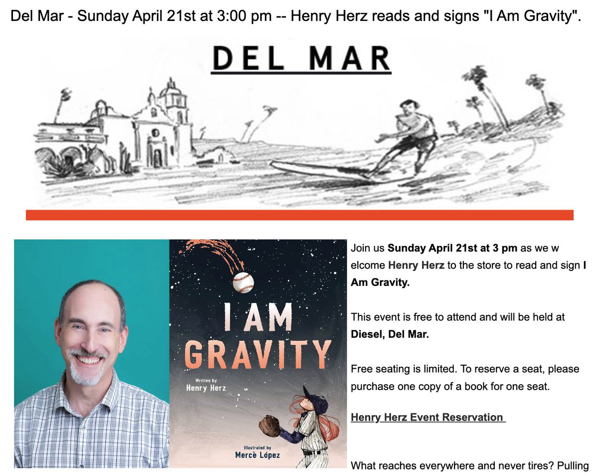 Tomorrow at 3pm is the launch of I AM GRAVITY (@tilburyhouse) at @DieselDelMar. San Diegans, I hope to see you there!