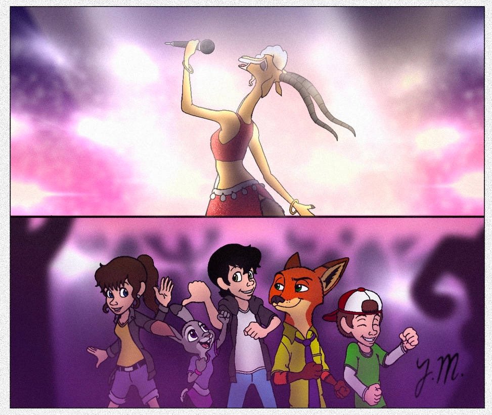 #JudyHopps, #NickWilde and the Young Human “Jack Marten” and his Friends are at the Concert of #Shakira known as “#Gazelle” of #Zootopia 2 in the Human World.