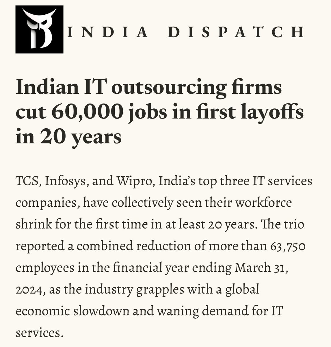 WITCH(wipro, infosys, TCS, cognizant, HCL) companies are still the number 1 employer of tech talent in India.

Big MnCs are rather dwarf compared to them when it comes to the number of people employed. 

And when these companies start laying off, you know the future is not