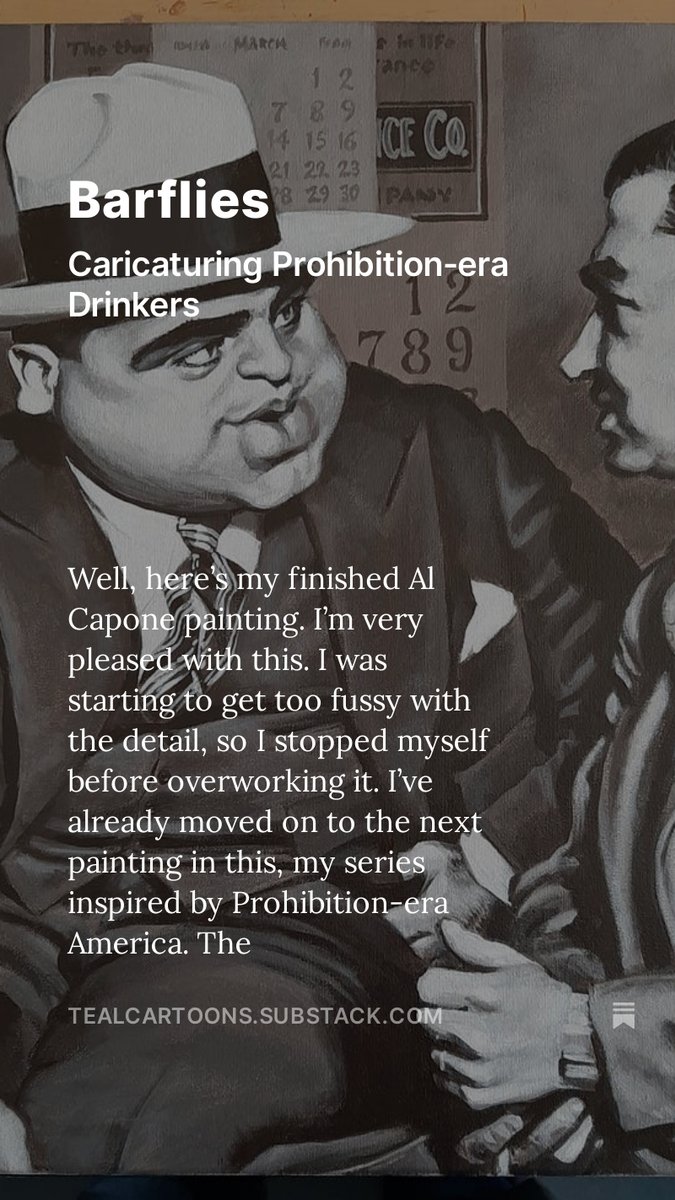 Short article about my completed Al Capone painting, and the next one in my Prohibition series. #caricature open.substack.com/pub/tealcartoo…
