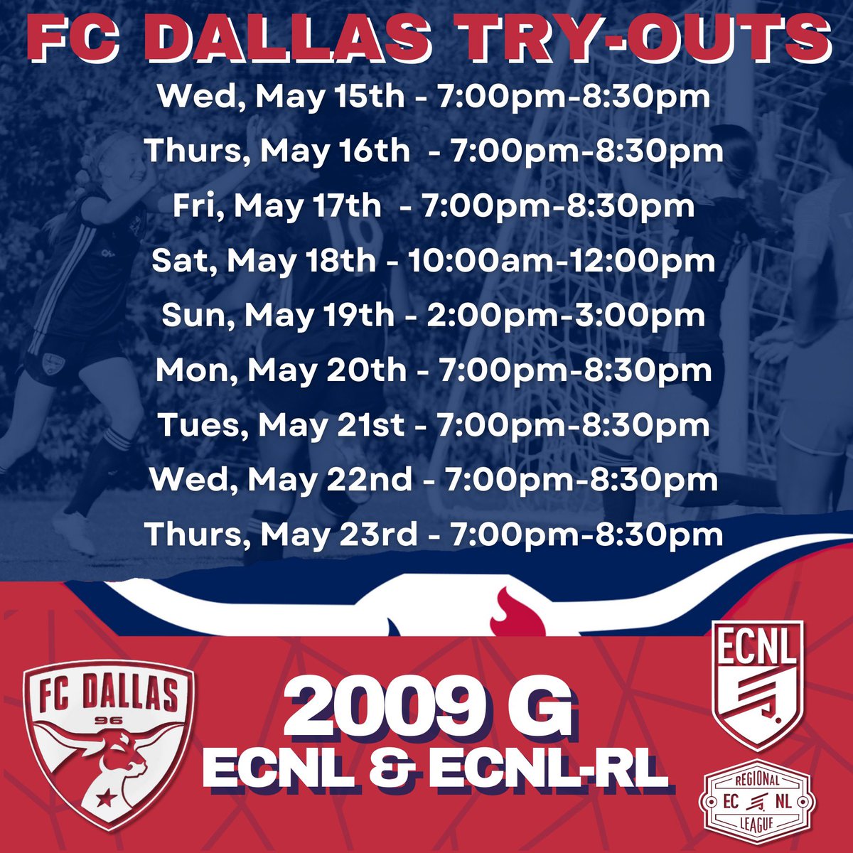 🚨FC Dallas 2024/25 09G ECNL Info🚨 Thrilled for the upcoming year with Coach Matt Grubb & Coach Gareth Evans! Swipe ➡️ for FC Dallas 2009G ECNL & ECNL-RL try out info and use the link below to sign up today! ⬇️ #DTID 💙⚽️❤️ forms.gle/m1yFosAhCmYGLT…