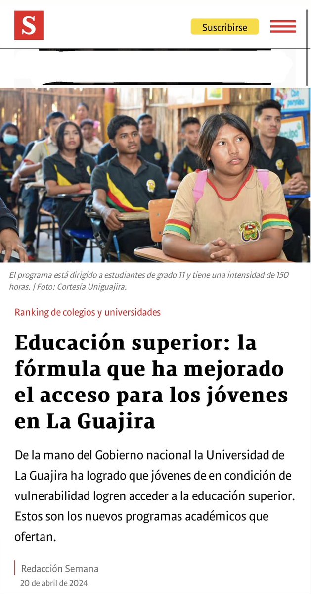 UniguajiraEnNoticias 📰 | Educación Superior: la fórmula que ha mejorado el acceso para los jóvenes en La Guajira. Lee la nota completa en ➡️ acortar.link/Om2FgM Vía: @RevistaSemana
