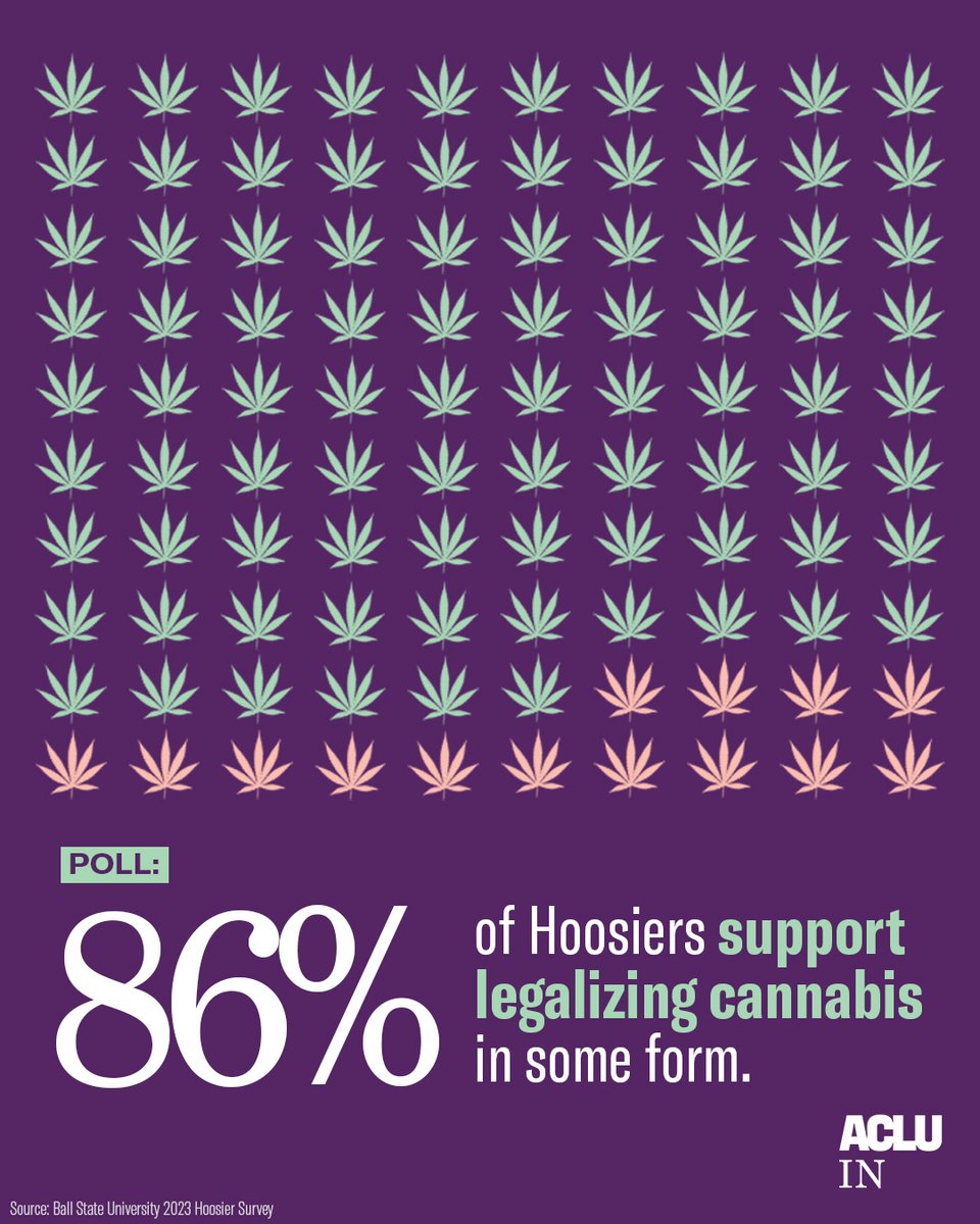 🌬️🍃💨 Let’s be blunt. It's time to legalize cannabis in our state. Indiana is 1 of just 12 states with a total prohibition of both medicinal AND recreational use of cannabis. Hoosiers are ready to change that. 🔥 Cannabis criminalization is unnecessary, racist, and unpopular.