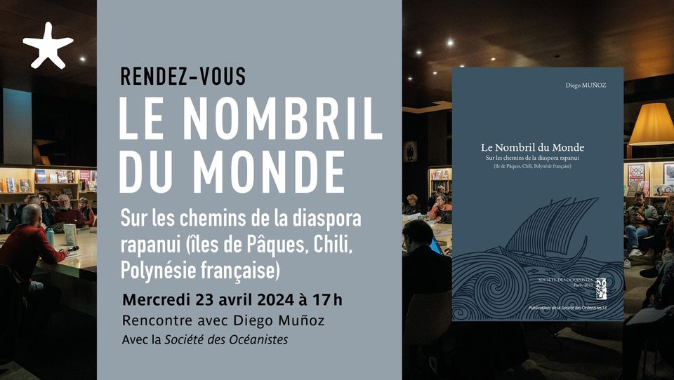 #SalonDeLecture 📚️ 🌏️« Le nombril du monde. Sur les chemins de la diaspora rapanui (îles de Pâques, Chili, Polynésie française) » 🗣️Rencontre avec l’anthropologue Diego Muñoz autour de son livre publié par la Société des Océanistes 📆23/04, 17h 👉️ bit.ly/3TXg7iI