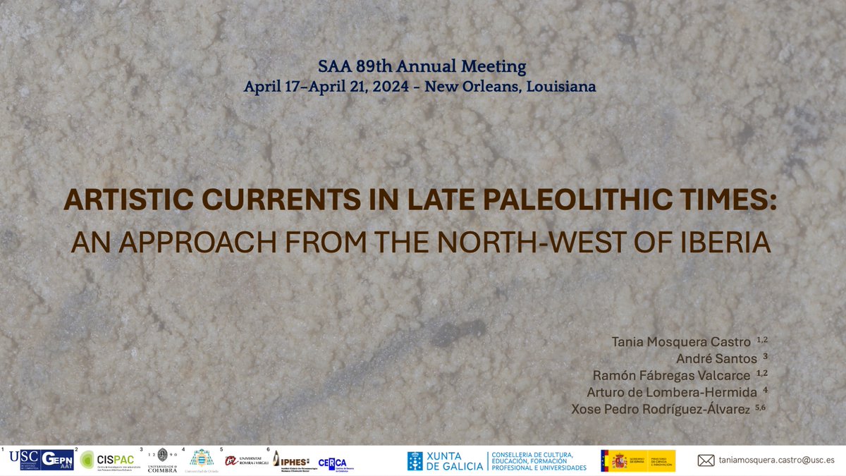 Onte presentamos dous traballos sobre Cova Eirós e o Paleolítico do Noroeste no congreso da #SAA2024NOLA en Nova Orleans. Como a industria lítica, a arte moble e rupestre conectan aos grupos de Eirós coas dinámicas económicas e culturais do Cantábrico e interior peninsular