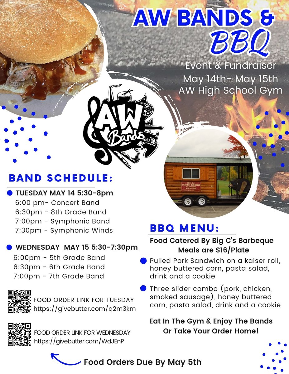 Mark your calendars and purchase your meals!
TUESDAY LINK: givebutter.com/q2m3km
WEDNESDAY LINK: givebutter.com/WdJEnP