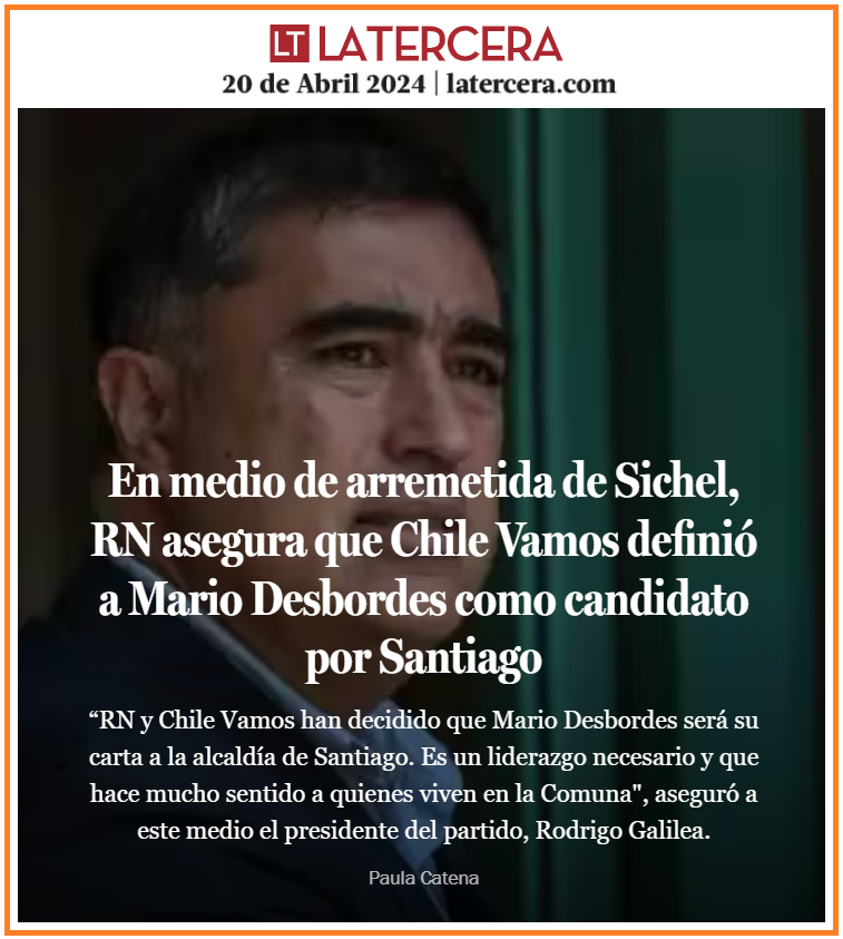 Chile Vamos le dice adiós a Sichel. ¿Aldo Duque en vez del traidor Desbordes? Nunca olviden que después de salir del Gobierno como Ministro de Defensa por apenas 5 meses, Desbordes comenzó a criticar despiadadamente a Piñera.