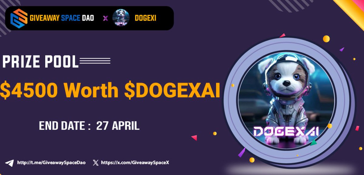 ⚡️Giveaway Space Dao X DogeXai Massive Giveaway 🔥
                                       
🔥Reward Pool:- 4500$ Worth $DOGEXAI Tokens 😳

👉Join here: gleam.io/K3HPn/giveaway…

🔥FOR RANDOM 750, TOP 20 Winners 

$PIXIZ $Ricy $BEYOND $Somo <a href="/PlayGroundCorp/">PlayGround</a> @SenderLabs  <a href="/limewire/">LimeWire</a>