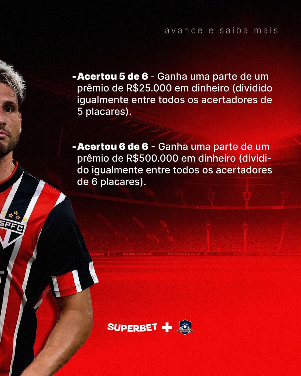 Daqui a pouco sai a tripla anytime do Brasileirão! Antes disso, tente a sorte lá no Super 6 da @superbet_br! Já dei meus palpites para os jogos da rodada: Fluminense 1-1 Vasco Galo 1-0 Cruzeiro Real Madrid 2-1 Barcelona Palmeiras 0-1 Flamengo Atlético/GO 1-0 São Paulo