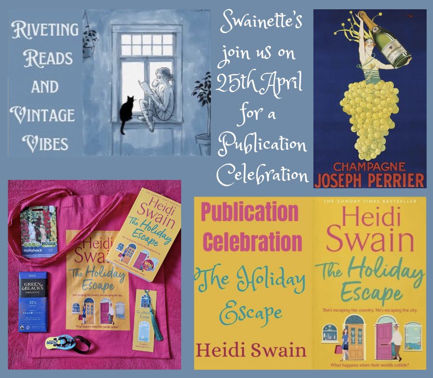 📣 Calling all #swainettes 📣
You are invited to a #publicationcelebration in Riveting Reads and Vintage Vibes on Facebook on 25th April 📖🍾🎉 Lots of fun and shenanigans, including a chance to win a signed copy and other goodies from Heidi herself! #theholidayescape #Heidiswain