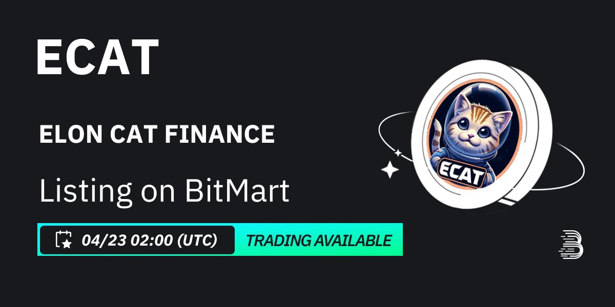 🚀 Exciting Announcement! 🚀 We're thrilled to share that ECAT will be listed on two major exchanges: 📈 BitMart Exchjange listing on April 23, 2024 📈 P2B Exchange listing on April 25, 2024 📈 Bitmart Listing date confirmed: twitter.com/BitMartExchang… P2E Listing date…