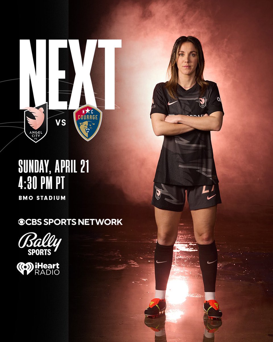 Mañana 🔜 🗓️ Sunday, 4/21 🆚 North Carolina Courage 📍 BMO Stadium ⚽ 4:30 PM PT - ACFC Kickoff Tune in: 📺 @BallySportWest (SoCal Local) 📺 CBSSN (USA) 📺 NWSL+ (INT'L) 📺 Optus (Australia) 📺 Canal 11 (Portugal) 📻 @iHeartRadio (ENG) #Volemos | #NWSL | #LAvNC | #AngelCityFC