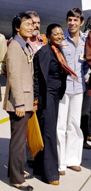 . @GeorgeTakei, Jimmy, @NichelleIsUhura, and Dad. I love this photo because it was taken the day the space shuttle prototype “Enterprise” was unveiled in September 1976. Happy Birthday, George!