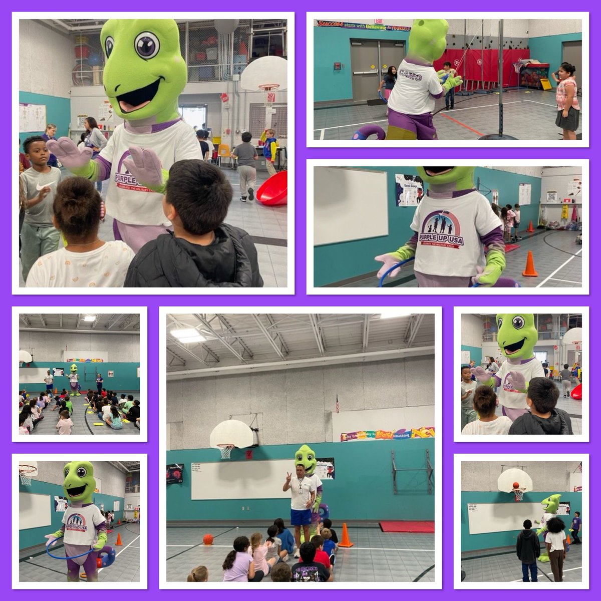 PurpleUpUSA's tweet photo. CAMO playing around and having a great time at Pecan Elementary School! Keep on celebrating! https://t.co/KJo3Sd2Sun