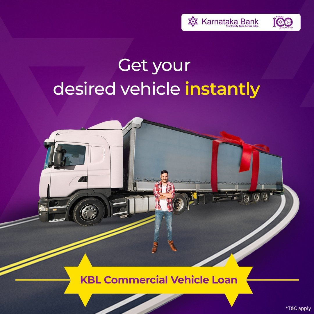 Enjoy easy and quick loan sanctions with Karnataka Bank's Commercial Vehicle Loan. Apply now: karnatakabank.com/apply-now #karnatakabank #commercialvehicle #easyloan #quickloan #simpleprocess #quicksanctions #instantapproval #banking #easybanking