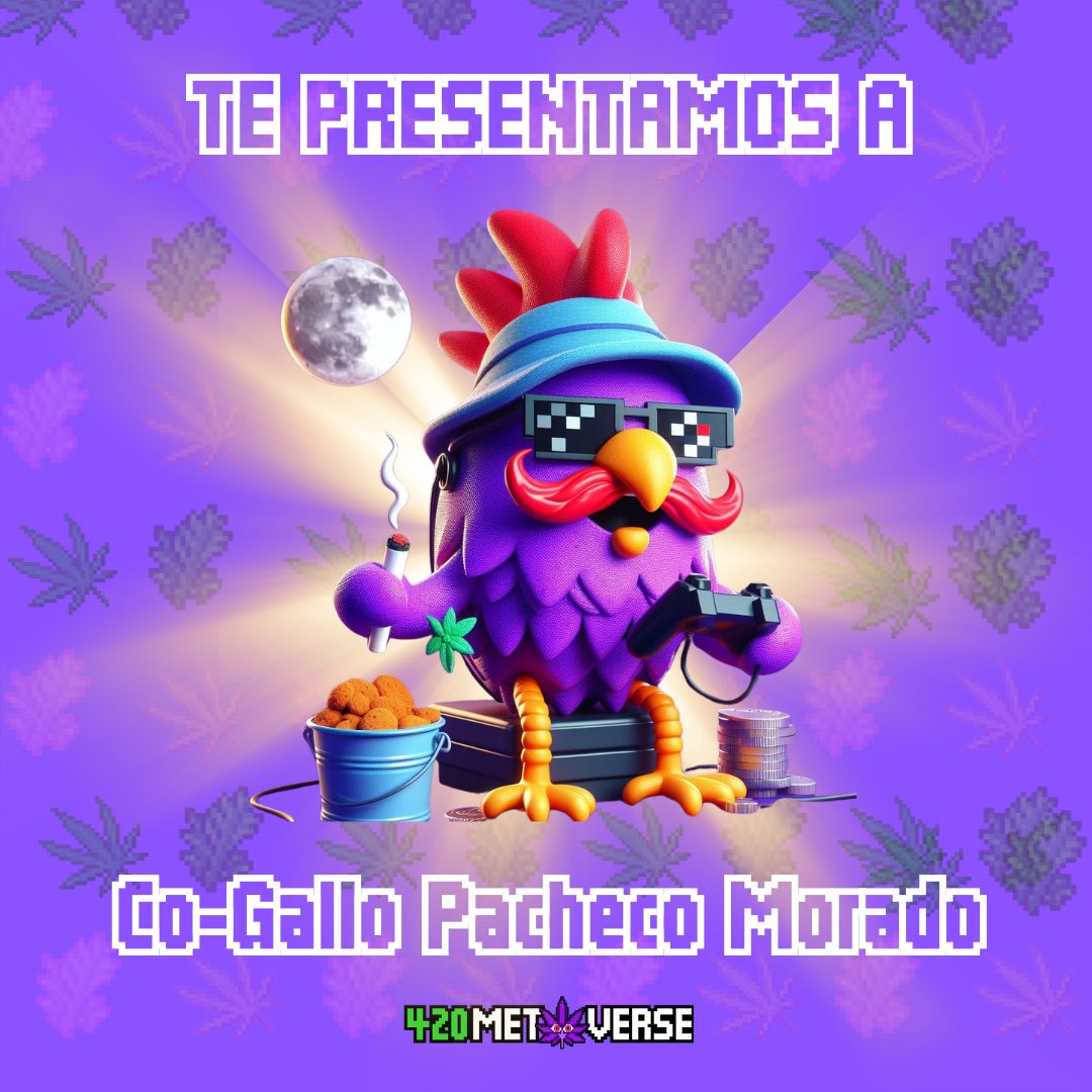thcoinsol's tweet photo. 🌈 Presentamos a Co-Gallo Pacheco Morado, el icono de la comunidad cannábica. Vive la experiencia de la mano de este héroe de la hierba. 🎶 #420Hero #HighRollers https://t.co/YzKzHbE1JZ