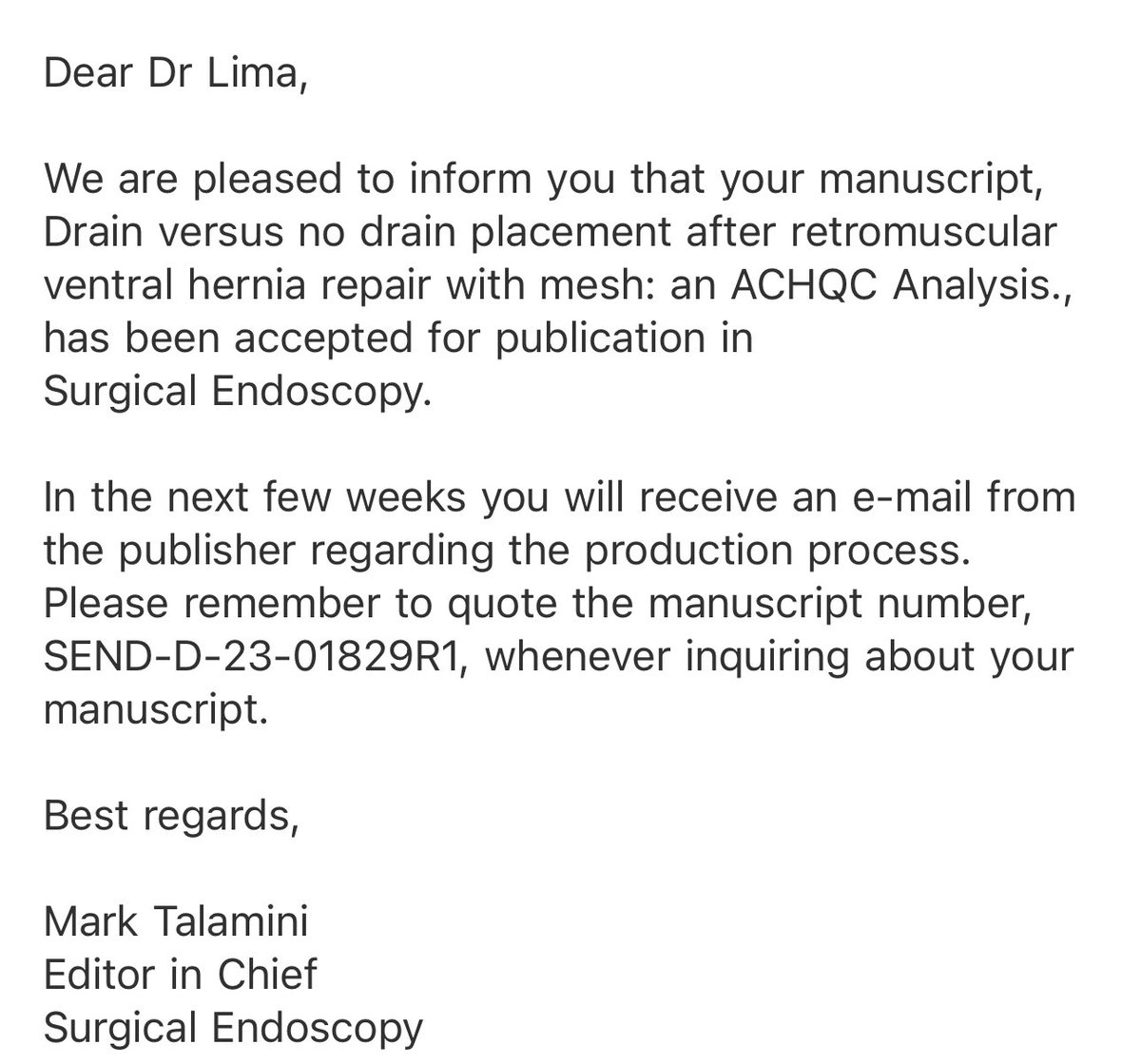 ‼️ 🚨 paper accepted for publication at Surgical Endoscopy 🔥 🔥 @SurgEndosc Congratulations to all authors under the leadership of Dr Sreeramoju @MontefioreSurg @EinsteinMed @MontefioreNYC #surgX #medX #MedTwitter #SoMe4Surgery