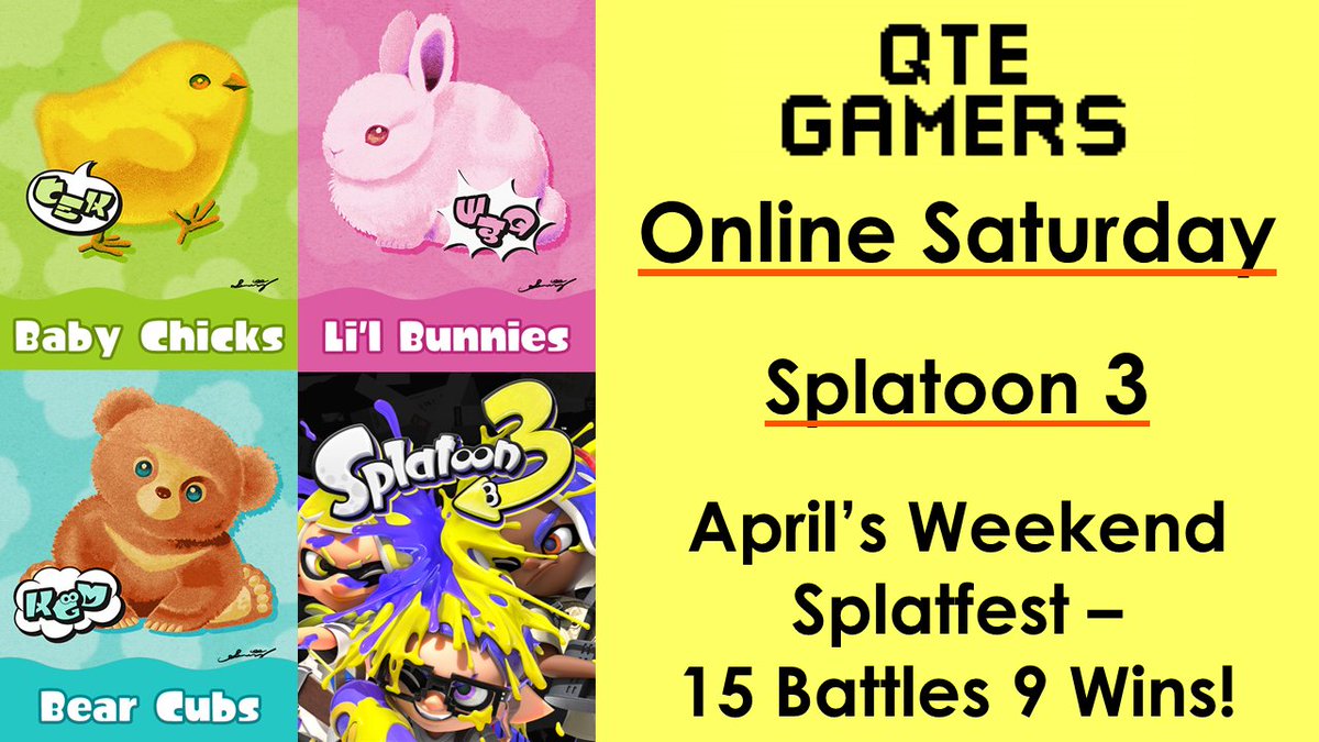qtegamers's tweet photo. (#ICYMI) It's a #Splatfest weekend in #Splatoon3 and i joined #TeamBunnies. i did 5 games using Custom Dualie Squelchers, got 4 wins. 5 with Tri-Stringer, got a win. and finished with the #Explosher, getting 4 wins. This went better than March's Splatfest! https://t.co/j3BwIvMVKb https://t.co/J7ebtOgNTz