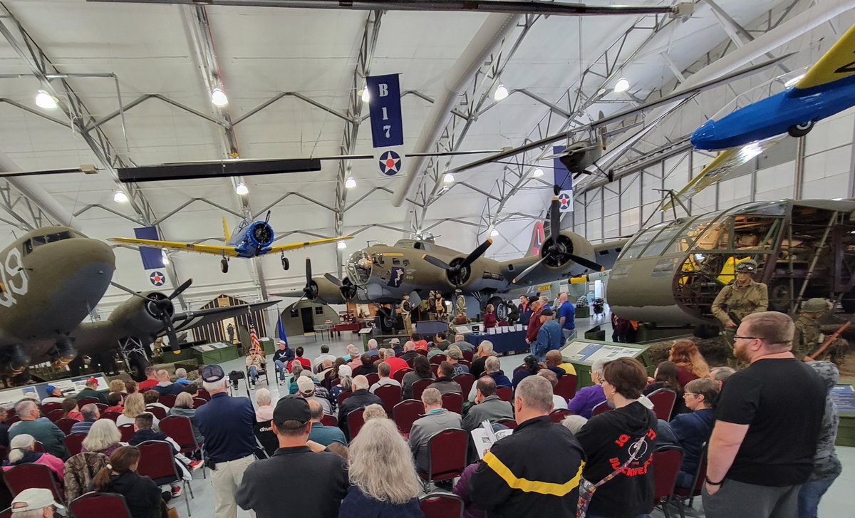 102 year old B-17 pilot Ray Firmani speaks to packed house about joining @USArmy to fly bombers over Germany. #USAF @usairforce @MastersBehind #Army @BoeingDefense @Mighty8thMuseum @AirMobilityCmd #WW2