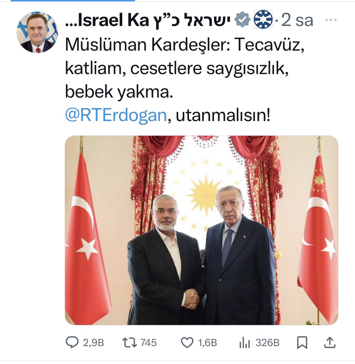 💢Cumhurbaşkanı Erdoğan’ın Gazze için yürüttüğü diplomasi İsrail’in ayarlarını bozdu. Cumhurbaşkanı Erdoğan’ı hedef alan hadsiz İsrail Dışişleri Bakanına , Türkiye Cumhuriyeti Dışişleri Bakanlığı cevap verdi👇 💢İsrail Dışişleri Bakanının yaptığı sosyal medya paylaşımı hakkında: