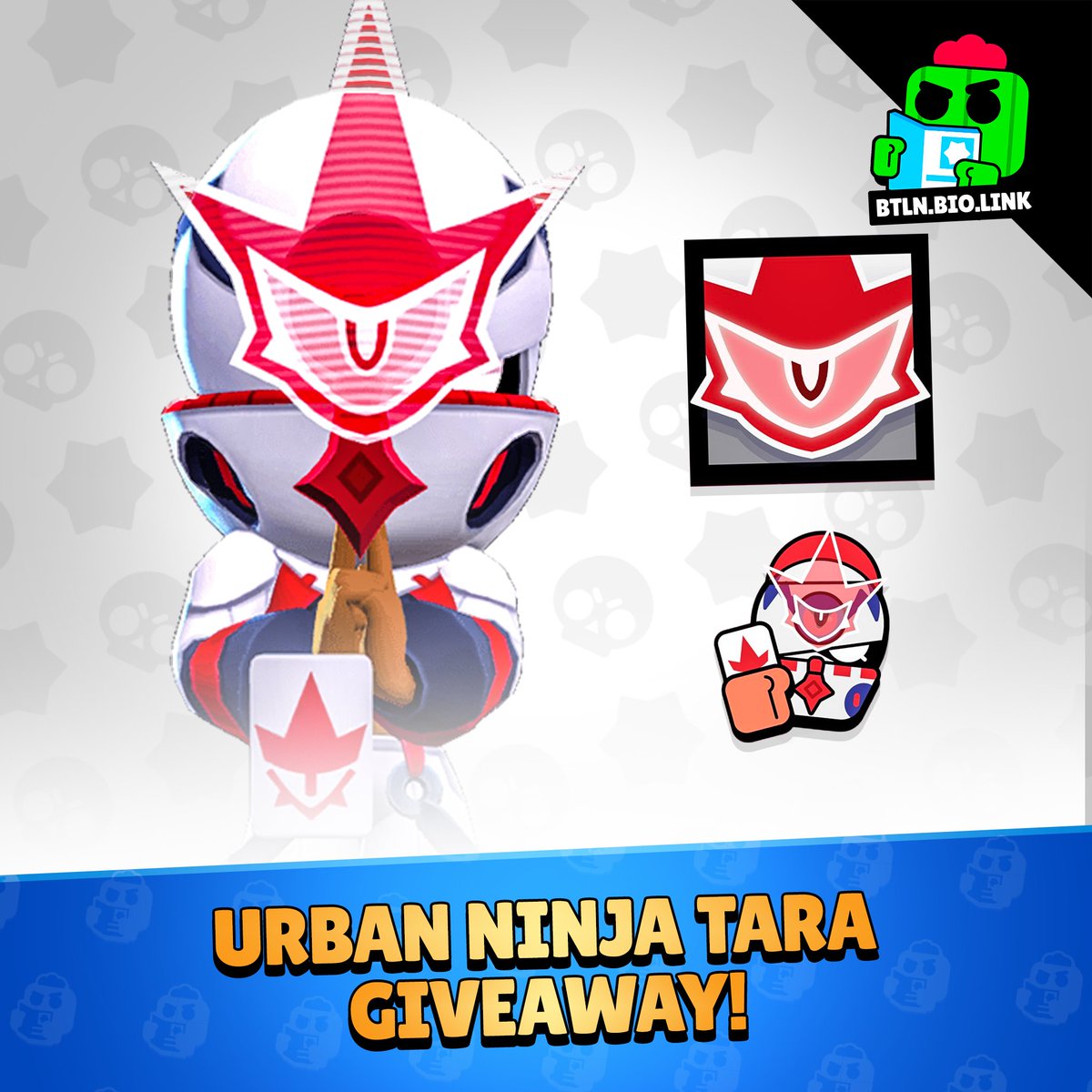 🥷 1x Urban Ninja Tara Giveaway!

📌 Requirements:
- Follow @BrawlStarsBTLN & @BScomunidad__ 
- ❤️ + ♻️
- Comment down below your favorite skin of this update!

⏲️ Ends in 5 days!

#BrawlStars #Mutations #UrbanNinjaTaraGiveaway