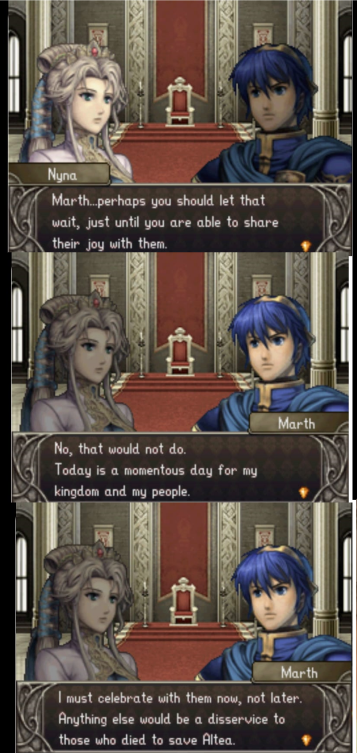 MatheusKEKW's tweet photo. @SMTDrifterII That was the moment that made me fall in love with the series and with Marth. After Marth finally manages to regain the castle and his kingdom after years, he finds out about the death of his mother and that his sister Elise was kidnapped by Garnef, right in that moment he stands https://t.co/dvYFQ2VBwW
