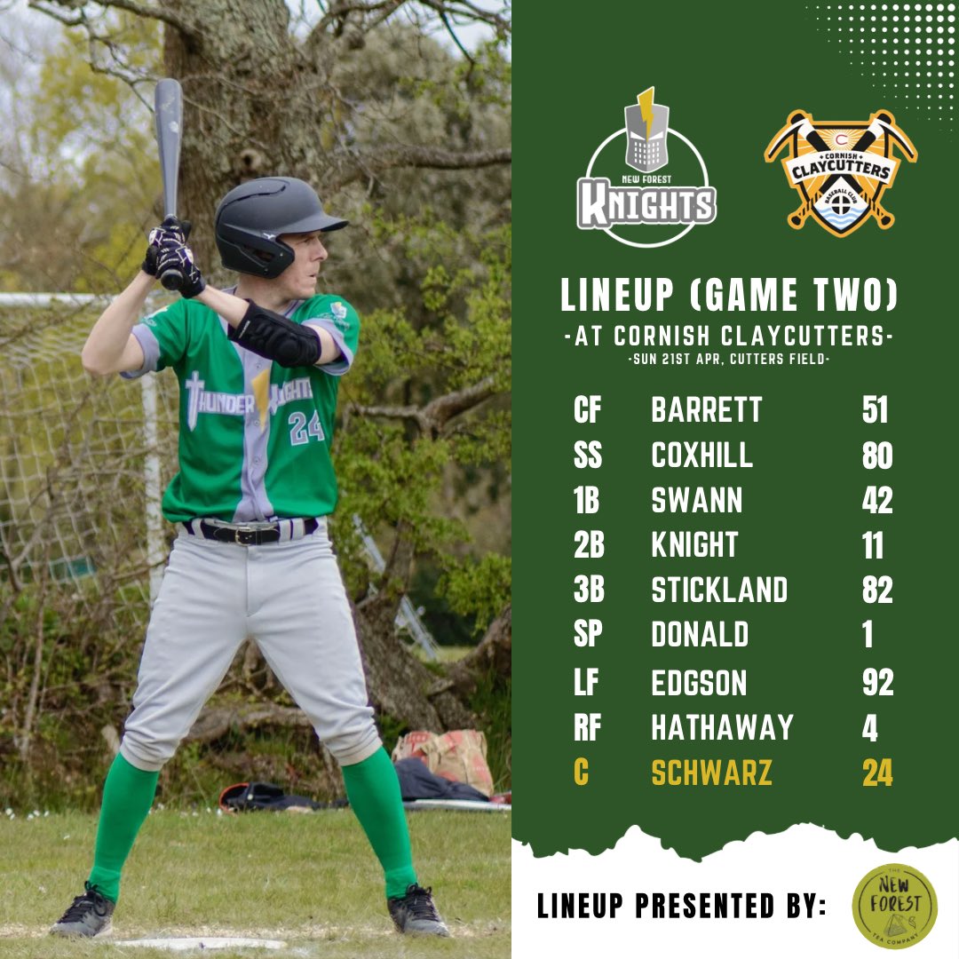 Here’s how we’re lining up for our games at @claycuttersbb tomorrow. Let’s GO Knights! 💚⚔️⚾️ #baseball #britishbaseball #newforest #hampshire