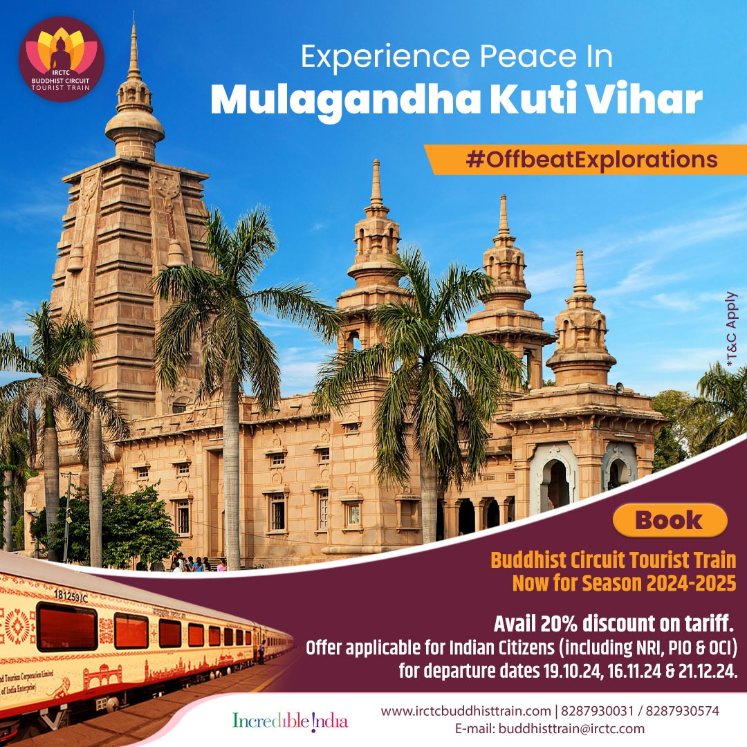 Visit Mulagandha Kuti Vihar with the #BuddhistCircuitTouristTrain for a peaceful experience. 

Click irctcbuddhisttrain.com to book a journey filled with #OffbeatExplorations.

#TravelIndia #IncredibleIndia #BuddhistHeritage #BuddhistPilgrimage #BuddhistTemple