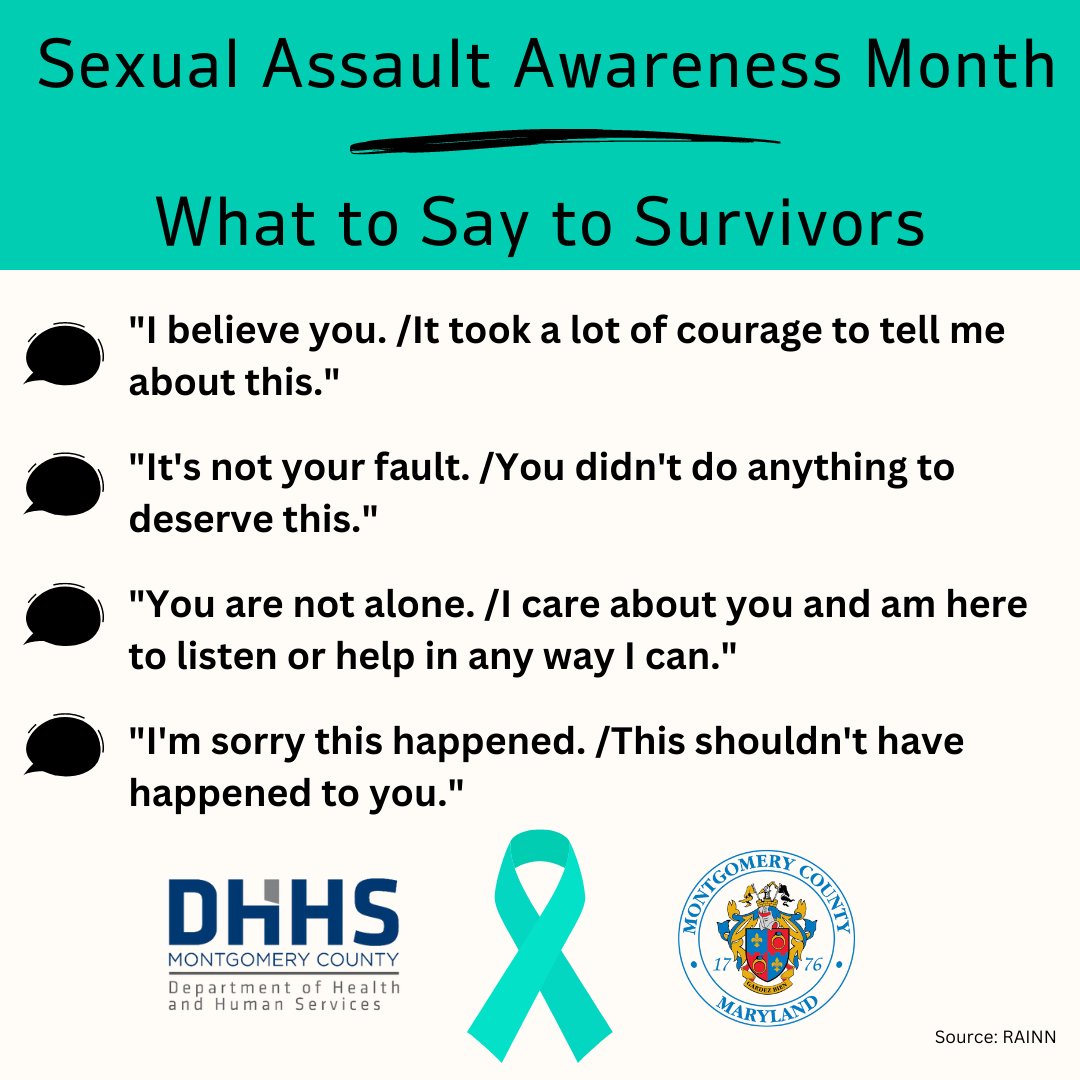 It can be hard to know what to say when someone tells you they were sexually assaulted. Support survivors by listening to them and offering reassurance through their healing process. Learn more here: tinyurl.com/rwxuruhs #SAAM Source: tinyurl.com/5n92cje3