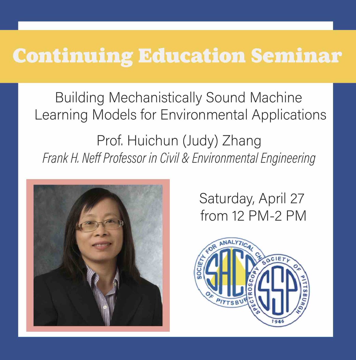 Join the SSP and SACP for a continuing eduation seminar with Prof. Huichun (Judy) Zhang. Learn more about the event and registration at chemistryoutreach.org/2024/03/contin….