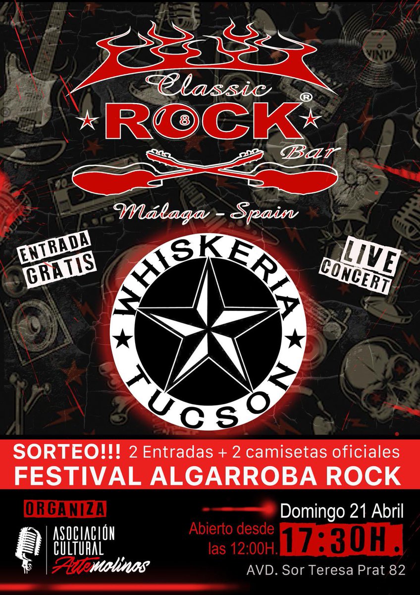 Tardeo cubatero/birrero mañana en el Classic Rock de Málaga.
Whiskería Tucson animando el cotarro.
Venid!