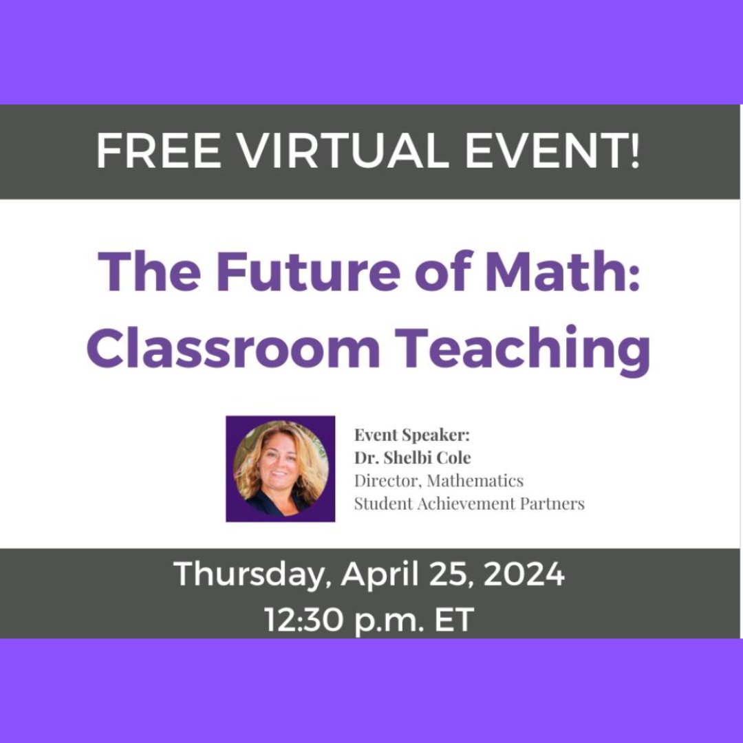 This virtual event on 4/25 from Grantmakers for Education will 'imagine new paradigms that better support all students in mathematics.' SAP's Dr. Shelbi Cole is one of the speakers exploring the possibility of changes to the traditional math classroom. Register:…