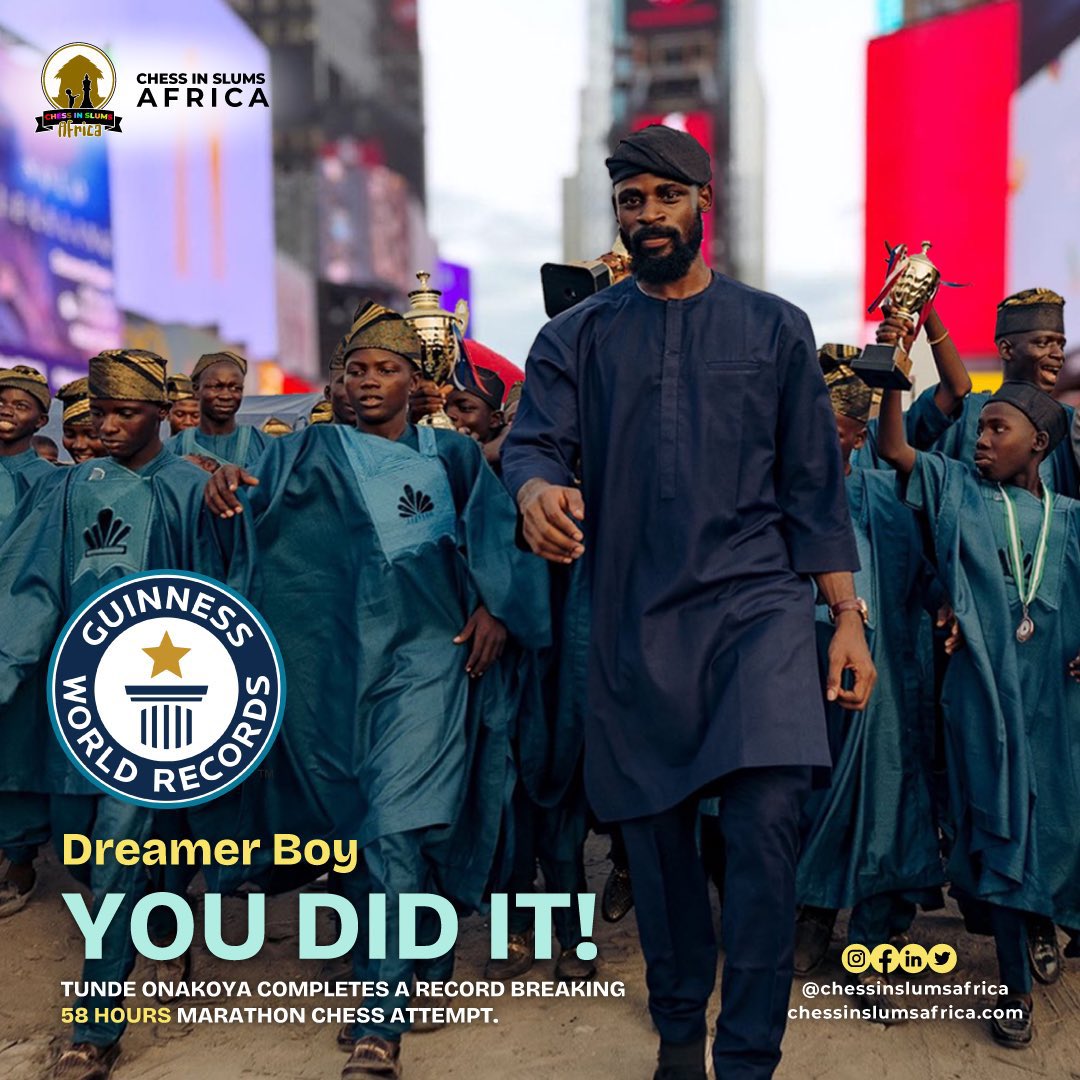Mittymartz's tweet photo. The grandmaster
You did it champ
#Tunde60HoursofChess #TundeChessMarathon https://t.co/sHaWJYKScq