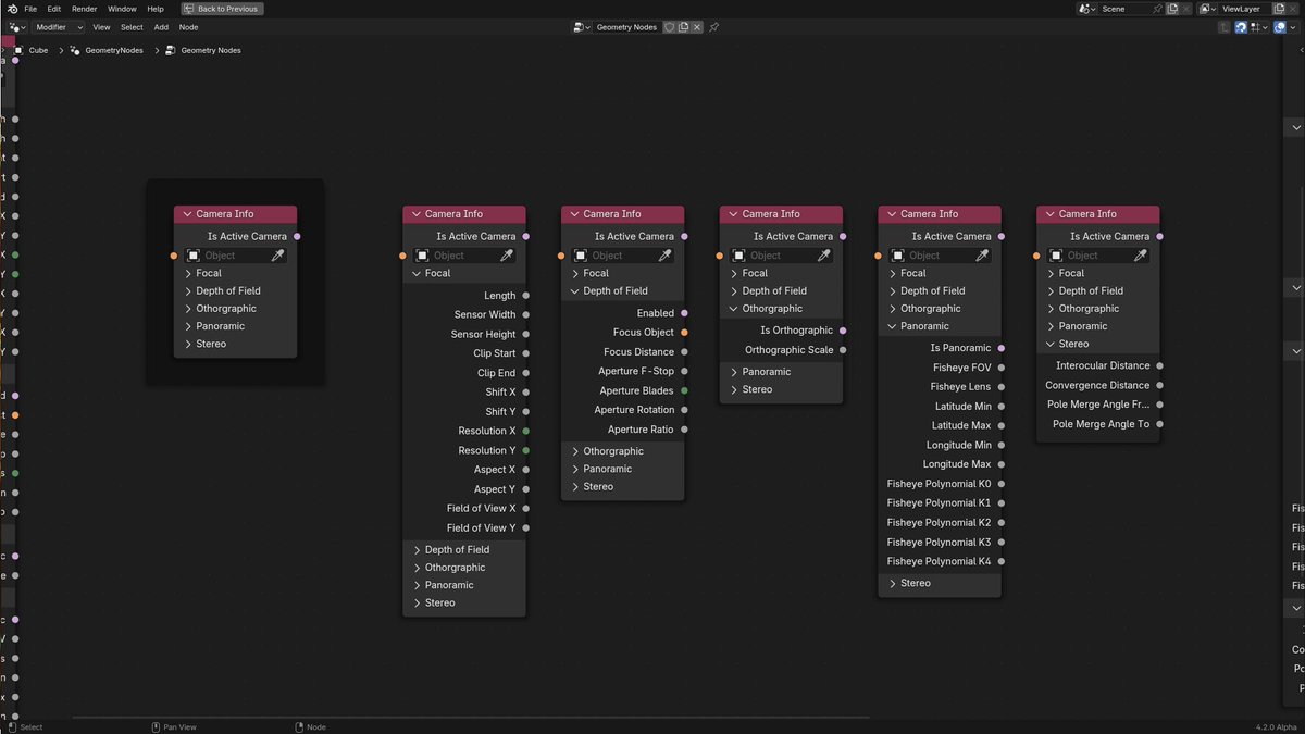 Added panels to my custom Camera Info node #b3d #geometrynodes