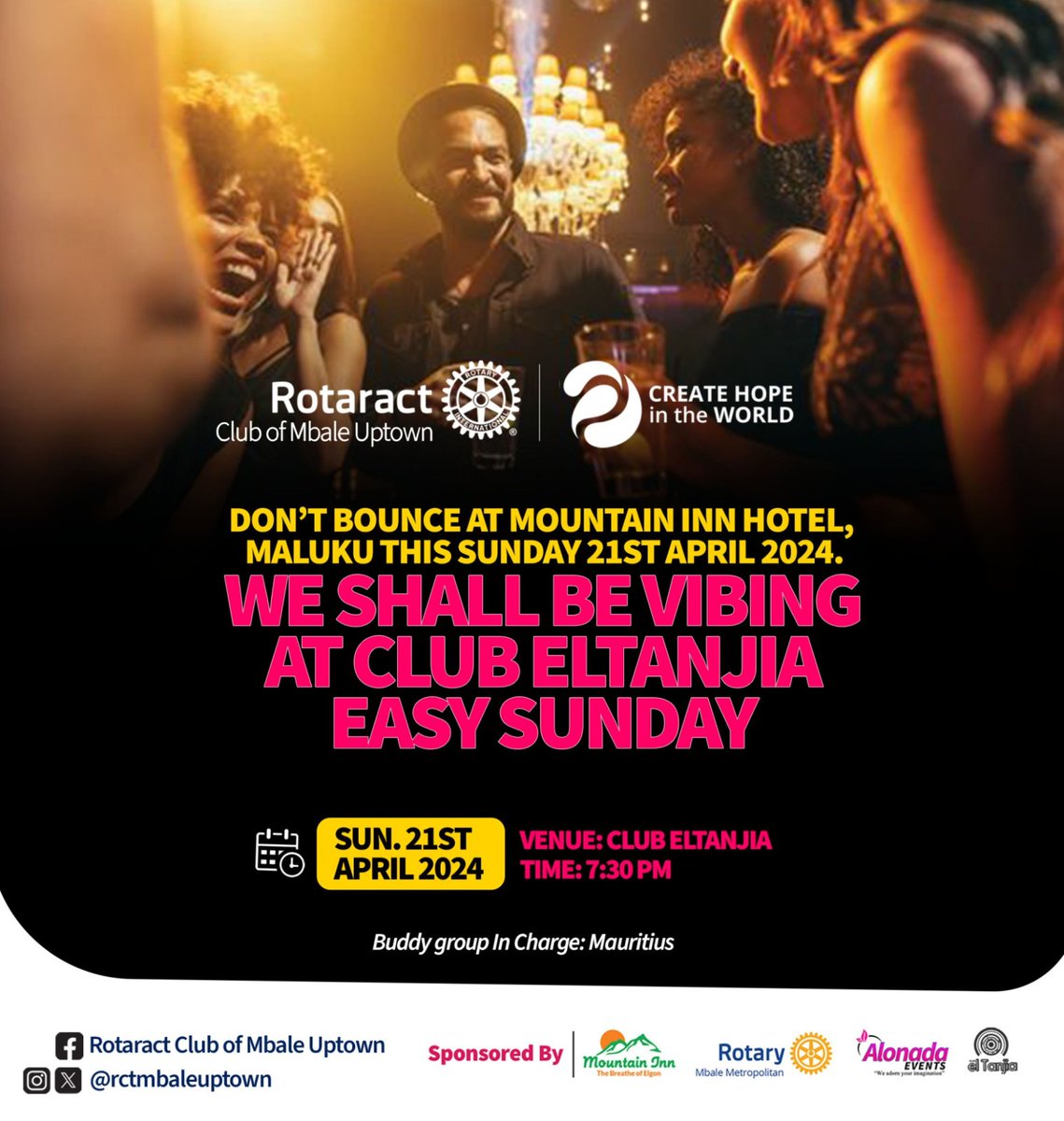 rctmbaleuptown's tweet photo. The Ward winning Rotaract Club of Mbale Uptown is back with the Wuhuu Easy Sunday's fellowship at @clubeltanjia our Cooperate sponsors. This Sunday 21st. 04. 2024. Come let's vibe to the best Music, Food and drinks ✌.  #UptownLife https://t.co/U2MCfOcvq7